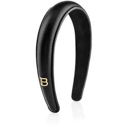 Balmain Hair Couture HC Black Leather Puffed Headband with Gold Plated Logo Haarreifen & -bänder