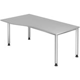 HAMMERBACHER Orbis höhenverstellbarer Schreibtisch lichtgrau Trapezform, 4-Fuß-Gestell silber 180,0 x 80,0/100,0 cm