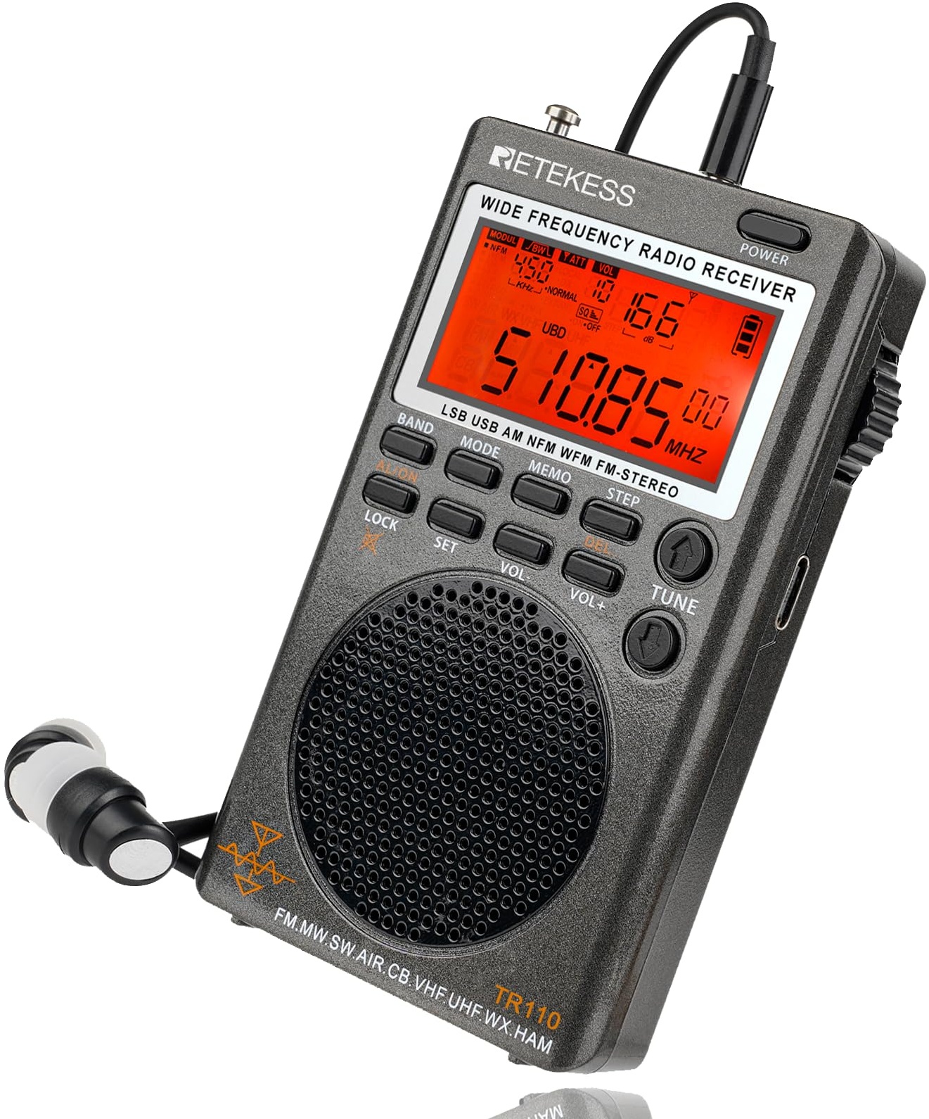 Retekess TR110 Tragbares Digitales Radio,FM MW SW SSB Air Band World Receives Radio,FM Stereo,Sleep Timer,External Antenna,for Sports, Running,Walking or Cycling(Silver)