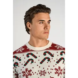 Lindbergh Weihnachtspullover mit Intarsien Muster Weiß M
