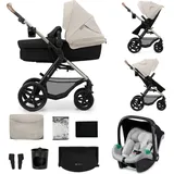 Kinderkraft MOOV2 Kinderwagen 3 in 1 Kinderwagenset bis 26 kg mit Kindersitz I-SIZE 40-75 cm, Buggy Funktion, Liegeposition verstellbar, Große ausziehbare Verdeck, Eva-Schaum-Räder, Grau