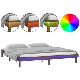 vidaXL Massivholzbett mit LEDs Honigbraun 160x200 cm