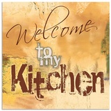 Artland Küchenrückwand »Willkommen in meiner Küche«, (1 tlg.), Alu Spritzschutz mit Klebeband, einfache Montage, braun