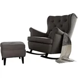 GREKPOL Schaukelsessel mit Hocker Ohrensessel Relaxliege Fernsehsessel Liegesessel gepolstert (10 Knöpfe, Amor Velvet 4321)