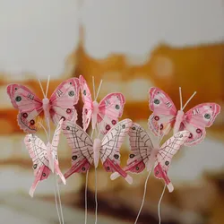 Deko Schmetterlinge - aus Federn - am Draht - H: 6,5cm - 2 Motive - rosa - 6er S...