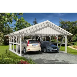 Skan Holz Schwarzwald Doppel 684x772cm Dachlatt.weiss inkl.Abstellraum Holzcarport