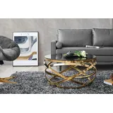 dynamic24 Couchtisch Ø 80 cm gold grau Glastisch Beistelltisch Sofatisch Wohnzimmertisch