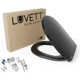 LUVETT WC-Sitz C100 mit Absenkautomatik, Duroplast sanitär, Universelle O-Form (Komplett-Set, Inklusive 3 Befestigungsarten), mit Original SoftClose® Absenkautomatik, Duroplast schwarz