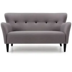 2-Sitzer Sofa Happy grau, Knöpfe Leder schwarz, 81x150x82 cm