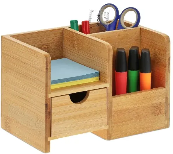 Relaxdays Schreibtisch Organizer aus Bambus Hellbraun