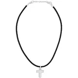 Tom Tailor Kette mit Anhänger Edelstahl Leder Kreuz schwarz