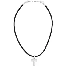 Tom Tailor Kette mit Anhänger Edelstahl Leder Kreuz schwarz