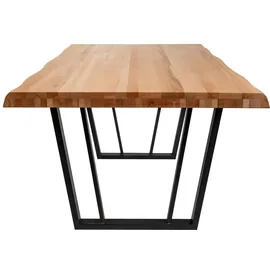 Krok Wood Esstisch Lisbon aus Massivholz in Buche mit Metallbein 180x100x75 cm (mit Sente) - Naturbelassen
