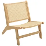OKWISH Sessel armlos Naturholz 70x64x74 cm mit Rattan Sitz und Rücken, stabiler Holzrahmen bis 120 kg, luftiges Design für Wohnzimmer und Schlafzimmer