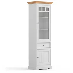 Schrank Vitrine Landhaus schmal aus Kiefer Massivholz 190 cm hoch