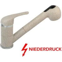 Niederdruck Küchenarmatur mit Brause Spültisch Armatur Küche ausziehbar beige