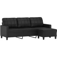 vidaXL Sofa 3 Sitzer, Couch mit Fußhocker, Liegesofa für Wohnzimmer, Polstersofa Sessel Relaxsofa Loungesofa Relaxcouch TV Sofa, Schwarz Kunstleder