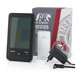 Bearware - Wetterstation Funk mit Farbdisplay und Außensensor - DCF Signal - DST - Innen und Außentemperatur - Temperaturwarnung Alarm Frostalarm
