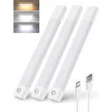 EZVALO Schrankbeleuchtung 30CM, 50 LED Schrankleuchte Led mit Bewegungsmelder, Unterbauleuchte Küche 3 Farbtemperaturen Dimmbar Wiederaufladbar für