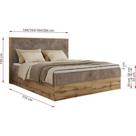 MKS Meble Boxspringbett WOOD Classic mit Topper T25, Doppelbett für Schlafzimmer, hohe Kopfteil - Braun Cord -