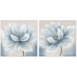 2-teiliges Wandbild-Set – Traditionelle Blumenmotive in Blau & Weiß, 40 x 2,5 x 40 cm