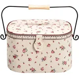 Prym Nähkorb Country Rose mit Griff, Leinen/Metall/Holz, elfenbeinfarben, L
