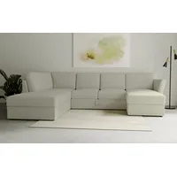 Wohnlandschaft HOME AFFAIRE "Lavars Schlafsofa" Sofas Gr. B/H/T: 310cm x 90cm x 226cm, Webstoff, Recamiere rechts, beige mit Bettfunktion und Stauraum, in zwei verschiedenen Bezugsqualitäten