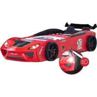 Coemo Autobett Dream Racer Kinderbett mit Rückenpolster Rennauto-Design mit Lattenrost 90x200 Kunstleder Sportsitze, Spoiler Spielbett Rot - Rot