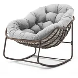 Yorbay Schaukelsessel Wohnzimmer, Rattanstuhl (mit Metallgestell & Kissen, Relaxstuhl) grau
