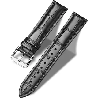 MUENShop Leder Uhrenarmband Alligator Schnellverschluss Klassische Dornschließe für 18mm-24mm Schwarz/Braun/Blau/Grün Kalbsleder Ersatz Armband für Herren/Damen
