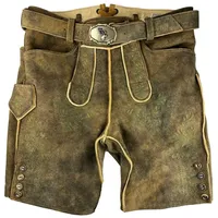 Buchberger Leder Trachtenlederhose 'Karl 1' mit Gürtel, Hirschleder Torf Grüner Stic braun 54