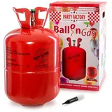 Party Factory Ballongas, 400l Helium für 50 Luftballons, Einwegflasche mit Heliumgas, Gasflasche mit Füllventil für Heliumballons