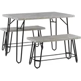 Beliani Beliani, Essgruppe, Grau Marmor Optik Tisch mit 2 Bänken Metallgestell Industrie Look Esszimmer Set KEMPTON Hellgrau 4-Sitzer