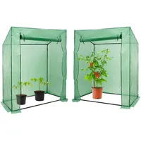 ECD Germany 2X Foliengewächshaus Grün, 200x79x168cm, Stahl, Tomatengewächshaus mit Gitternetzfolie/aufrollbare Tür für Garten zur Aufzucht, Schrägdach, Treibhaus Tomatenhaus Pflanzenhaus Anzuchthaus