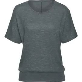 VIVANCE Kurzarmshirt "mit breitem Bund", Damen, Gr. 36/38, grün (graugrün, schwarz), Feinstrick, Obermaterial: 55% Polyester (REPREVE), 43% Viskose, 2% Elasthan, meliert, bequem normal, Rundhals, Shirts, aus luftigem Viskose-Feinstrick