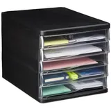 Relaxdays Schubladenbox mit 5 Fächern Schwarz,Transparent