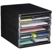 Relaxdays Schubladenbox mit 5 Fächern Schwarz,Transparent