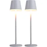 GLOBO Solarleuchte LED Tischlampe Außenleuchte Gartenleuchte Terrassenlampe, Metall weiß Kunststoff satiniert, spritzwassergeschützt Akku, 50Lm, 2er Set