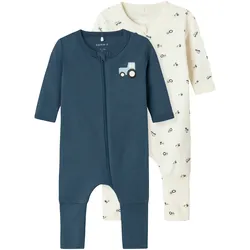 NAME IT 2er-Pack Schlafoveralls mit Klappfuß Fahrzeuge, natur | blau, 68