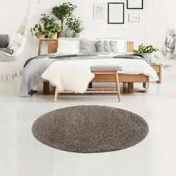Hochflor-Teppich CARPET CITY "Pulpy 100" Gr. 9, grau, H:30mm Ø:160cm, Kunstfaser, Teppiche, Fransenteppich, besonders weich, mit Fransen, Uni Farben