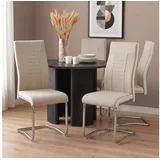 CARO-Möbel Esszimmerstuhl ALBA (4 St), Küchen Schwingstuhl Stoffbezug gepolstert mit Metallgestell Beige/Weiß beige