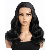 Style Icon Perücke mit Filmansatz 44cm Lace Front Wigs Curly Wellige Perücken für Frauen Mittelscheitel Kunstfaser synthetische Faser 130% Dichte (Schwarz)