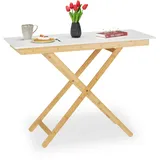 Relaxdays Klapptisch Bambus & MDF, HBT 70x105x50 cm, Esstisch in Küche, Wohnzimmer, Balkon, Natur/weiß