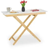 Relaxdays Klapptisch Bambus & MDF, HBT 70x105x50 cm, Esstisch in Küche, Wohnzimmer, Balkon, Natur/weiß