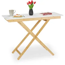 Relaxdays Klapptisch Bambus & MDF, HBT 70x105x50 cm, Esstisch in Küche, Wohnzimmer, Balkon, Natur/weiß