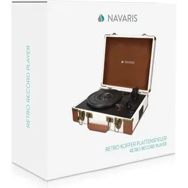 Navaris Retro Koffer Plattenspieler mit Lautsprecher - USB Port zum Digitalisieren - 35,5x11,5x27,5cm - Vintage Schallplatten Spieler Braun-Schwarz - Braun