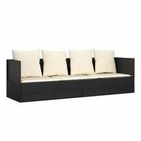 furnicato Bett Outdoor-Loungebett mit Kissen Schwarz Poly Rattan (1-tlg) schwarz