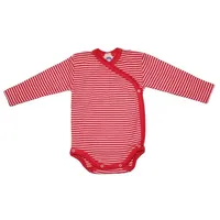 cosilana Langarm Baby-Wickelbody aus Bio Wolle und 30% Seide Geringelt Rot 50/56