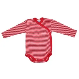 cosilana Langarm Baby-Wickelbody aus Bio Wolle und 30% Seide Geringelt Rot 50/56