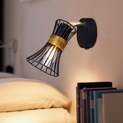 Wandlampe schwarz gold Industrial Wandleuchte Innen Vintage Wandstrahler zum verstellen, Metall Stäbe, 1x E14, BxH 9x5,5 cm